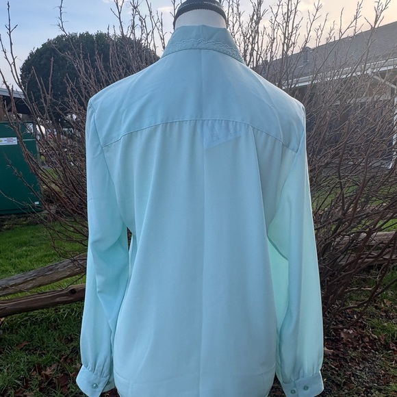 Vintage Mint Green Embroidered Blouse M - Picture 9 of 11